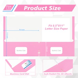 50 Packs Two Pocket Folders,Two Pocket File Folders with Business Card Slot,Pink,Letter Size,Paper Folders with Pockets for School Office Home Business