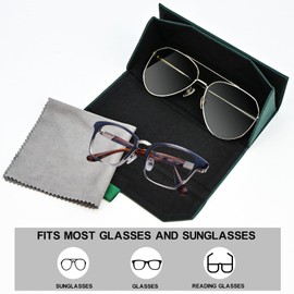 YOKONICO Foldable Eyeglass Case, PU Leather Glasses Case Portable Lightweight Sunglasses Storage Triangular Fold Case Eyewear Protector Box with Bag & 1pcs Cleaning Cloth for Men Women Youth Kids