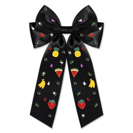 Vokone Fruit Bows for Women Girls Strawberry Watermelon Hair Bows Clip Crystal Jeweled Satin Bow Barrette Hair Clip Summer Tropical Fruit Hair Accessories Fruits Black