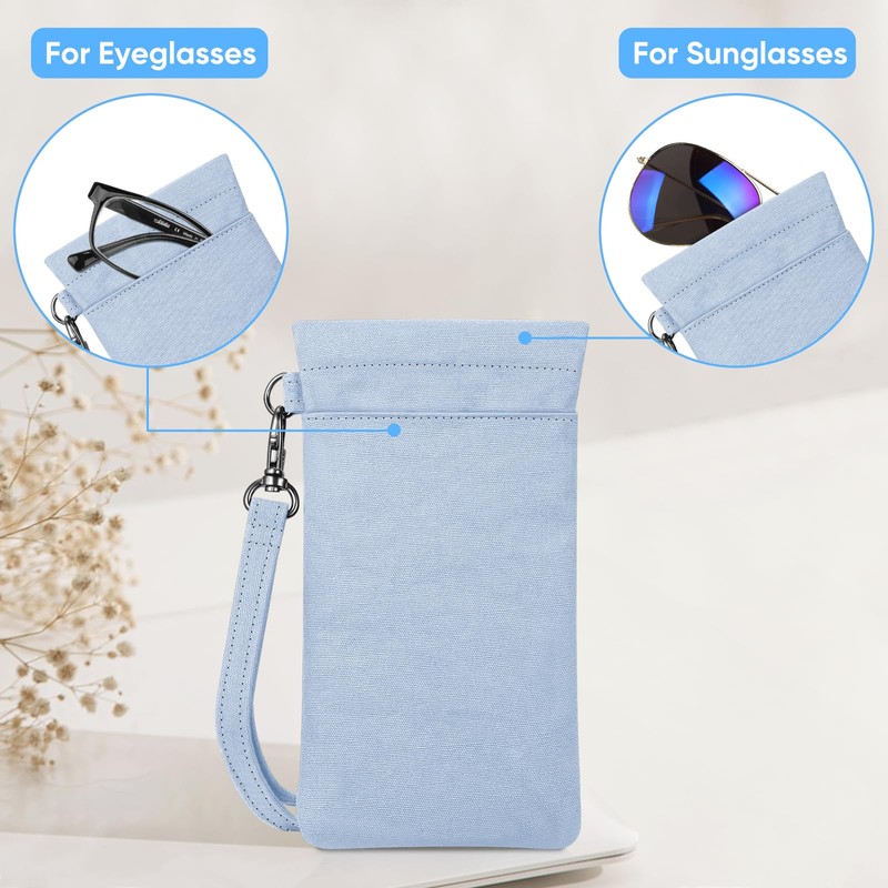 Fintie Double Eyeglasses Pouch with Carrying Strap, Portable Squeeze Top