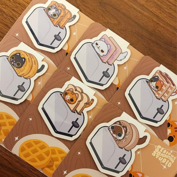 Kneady Cat Double sided Magnetic Bookmarks - Design: Flakes (Strudel)
