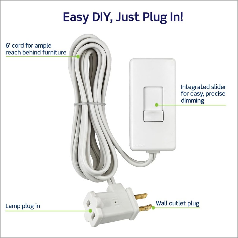 Leviton TBL03-10W Tabletop Slide Control Lamp Dimmer, 300-Watt, White, 1