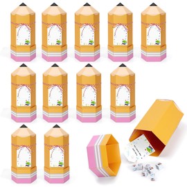 Sinasasspel Back to School Pencil Treat Boxes with Cards Thank You Teacher Candy Gift Boxes for Teacher Appreciation School Classroom Party Favor Supplies Set of 12