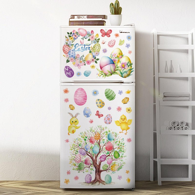 9 Sheets Easter Window Clings,Easter Bunny Eggs Window Stickers,Spring Window