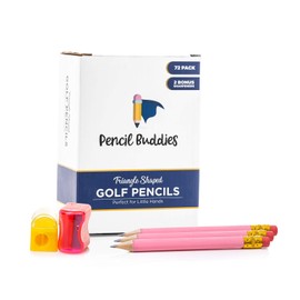 Pencil Buddies Pink Golf Pencils With Erasers for Kids, 72 Triangular Premium Pink Half Penc...