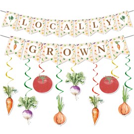 Locally Grown Baby Shower Decorations - Yoyuspy 10PCS Locally Grown Baby Shower Banner Hanging Swirls Farmers Market Party Decor Fruit Vegetable Garden Themed Gender Reveal Party Supplies