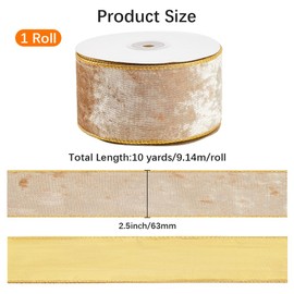 CABODYALS 9.14 m Champagnerfarbenes Samtband Mit Goldumrandeten Rollen Polyester Glänzender Trägerstoffbesatz Einseitige Spule Seidige Vintage Satinbänder Zum Verpacken von Geschenken Weihnachtsdekora