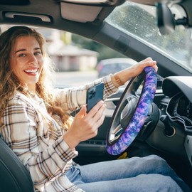 SISROW Blue Purple Galaxy Steering Wheel Covers Night Sky Stars Universe Cosmic 15 Inch Universal Steering Wheel Covers Elastic Stretch Steering Wheel Cover Car Accessories