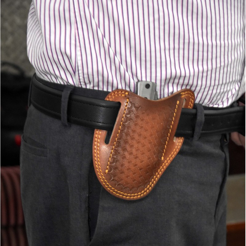 Hercules Knives Custom Leather Sheath Slanted Pancake Tooled Leather Sheath/Trapper