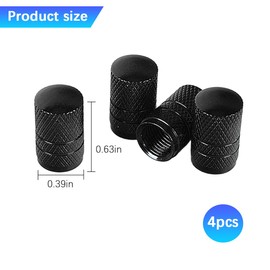 Norkmdi Car Tire Valve Stem Caps, 4PCS Aluminum Alloy Round Leak-Proof Vehicle Tyre Air Caps Cover, Dustproof Automotive Exterior Accessories, Universal for Bicycle Motorcycle Truck (Black)