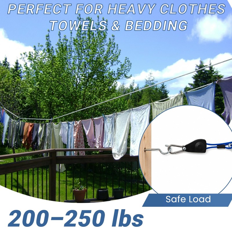 40FT Outdoor Clothesline Wire Rope System, Adjustable Steel Laundry Line