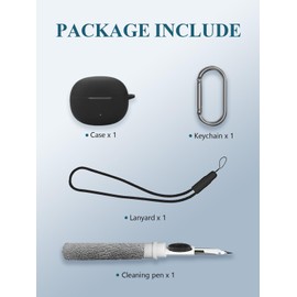 Case for Edifier R1 Open-Ear True Wireless Earbuds, WUNIAK Soft Silicone Protective Portable Scratch Shock Resistant Shell with Cleaner Kit & Carabiner & Lanyard for Edifier R1，Black