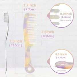 Large Wide Tooth Hair Comb 7.3 in,Tortoise Shell leopard print Cellulose Acetate Round Tooth Comb for Straight/Curly Hair,Short/Long Hair Women Men or Kids, Easy Detangling Wet or Dry, Anti-static-1