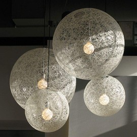 Globe Modern Sphere White Pendant Light 12" Dia, Flaxen Thread Light Pendant, Living Room, Bedroom Lighting