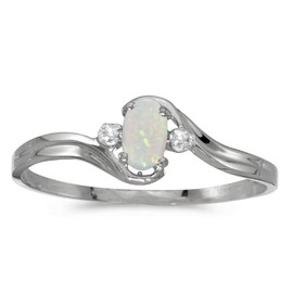 Direct-Jewelry 14k White Gold Oval Opal And Diamond Ring (Size 7)