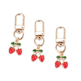 SWJEWEL Small Red Strawberry Keychain 3pcs Set Cute Fruit Shape Pendant Key Chain Bag Charm Car Key Ring Purse Backpack Handbag Decoration Accessory for Women strawberry3pcs