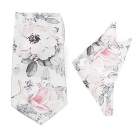 Ox and Bull Trading Co. Painted Floral Gray Necktie and Pocket Square Gift Set