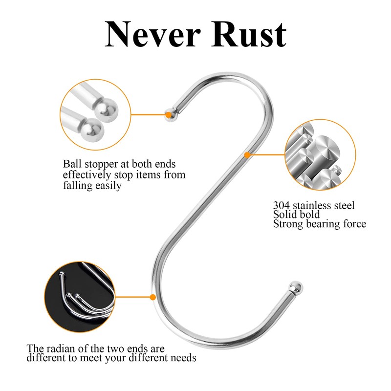 PHINGEER 5 Pack Heavy Duty S Hooks, 12cm S Shaped