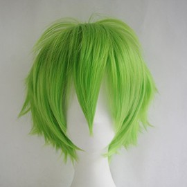 Cosplay 11.8 inches (30 cm) Men's Wig, Short Hair, 20 Colors, Handsome, Fluffy Hair, Wig, Cosplay Wig, Dark Brown (Green)