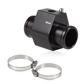 SPEEDWOX 30mm 1-3/16 Inch Water Coolant Temperature Sensor Adapter, Joint Pipe Radiator Sensor Adaptor with 2 Pcs Stainless Steel Hose Clamps, Radiator Hose Adapter for Temp Sensor and Gauge(Black)
