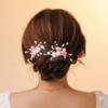 Barode Bridal Flower Hairpins Pink Wedding Headpiece Rhinestone Pearls Hair