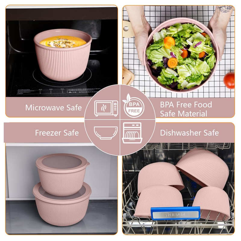 BoxedHome 4.97 Quarts Mixing Bowls with Lids Set, 4 Packs