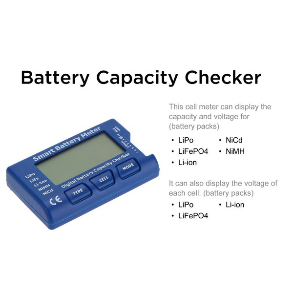 MaximalPower – 5 en 1 Medidor de batería, inteligente célula de la batería metro probador digital de baterías equilibrador para LiPo/LiFePO4/Li-ion/NiCd/NiMH paquetes de batería