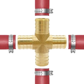 Uenede 2PCS LF Brass 1/2 Inch PEX 4 Way Cross Coupling Barb Crimp Pipe Tube Fitting