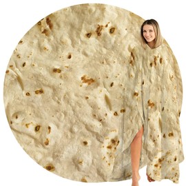 Novelty Burrito Tortilla Throw Blanket - Round Food Blanket for Adults & Kids, Giant Taco Wrap Blanket 180CM