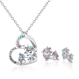 Unicorn Necklace Crystal Heart Pendant Necklaces Unicorn Jewelry, Hypoallergenic Heart Pendant Necklace, Girl Birthday Party Gifts for Daughter Granddaughter
