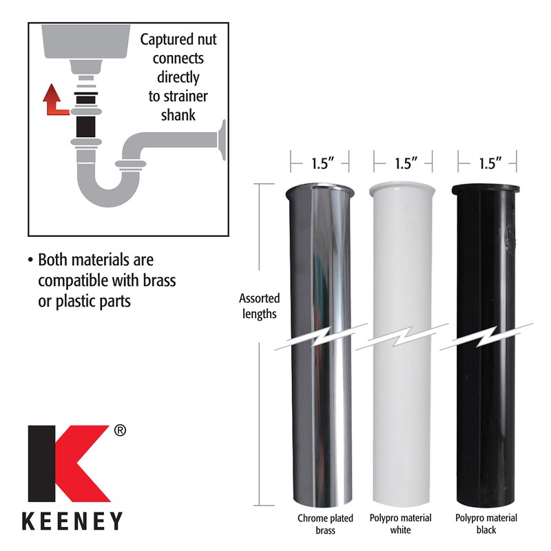 Keeney10-12WK 1-1/2" x 12" Plastic Flanged Sink Tailpiece, White