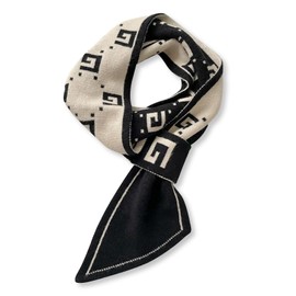 LumiSyne Fashion Skinny Knitted Scarf for Women Winter Easy Pull Through Design Retro Diamonds Checked Letter Pattern Slim Long Neckerchief Ties Scarf Warm Scarf Collar, black beige g