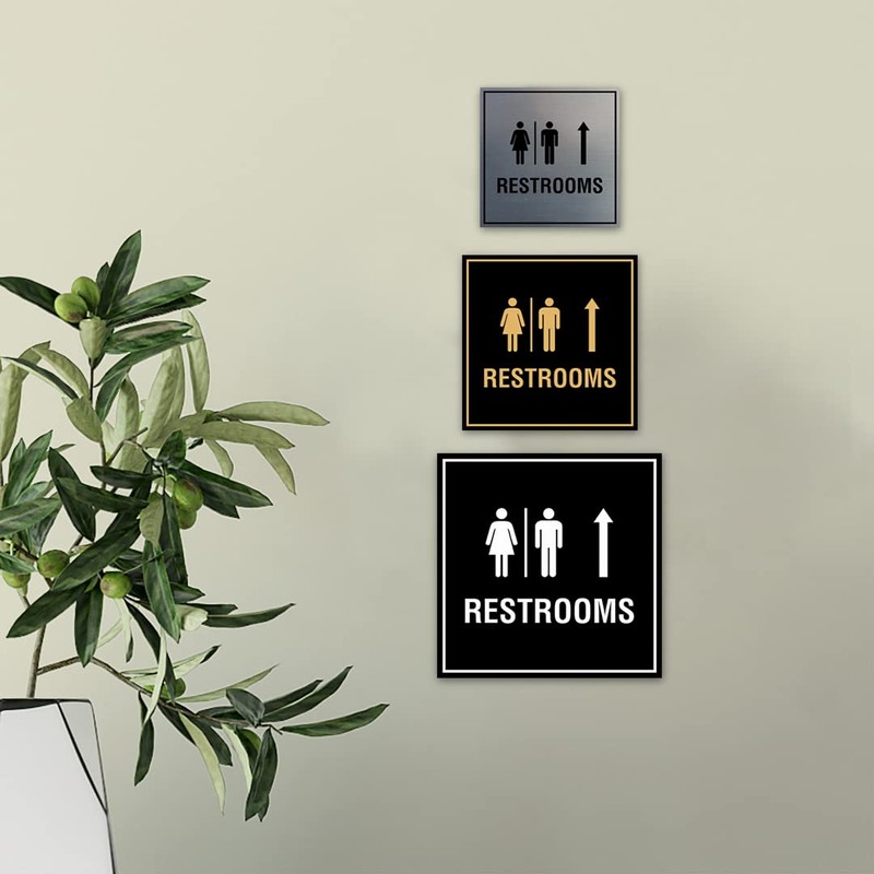 Square Restrooms Up Arrow Sign (Blue) - Medium 1 Pack