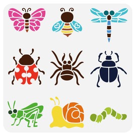 FINGERINSPIRE Cartoon Animals Stencil for Painting 11.8x11.8 inch Hollowed Butterfly Bee Dragonfly Ladybug Drawing Template Large Spider Scarab Cricket Snail Caterpillars Stencil for DIY Crafts