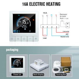 Smart Thermostat, Programmable Thermostat with Child Lock LCD Display NTC Sensor Electric Heating Warm Floor Underfloor Temperature Controller Intelligent Wall Thermostat E-2
