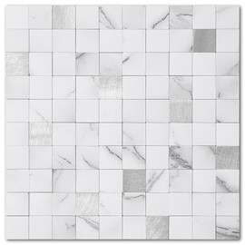 VAOVI Peel and Stick Self-Adhesive Marble Mosaic Wall Tile Backsplash for Kitchen Bathroom Shower(Silver White 10 Sheets)