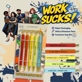 YUN CHUN 5PCS Funny Pens for Adults, Rude Novelty Ball Pens, Office Gag Gift with Workplace Stress Sayings, Office Ballpoint Pens for Work, Ideal for Coworkers and Friends, Medium Point + Black Ink