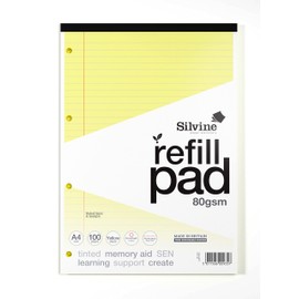 Silvine A4 Yellow Paper Dyslexia Refill Pad - Lined with Margin (100 Pages)