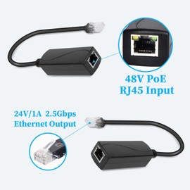 REVODATA 2.5G PoE 48V zu 24V PoE Konverter, RJ45 Port Ausgang 24V/1A, 2.5Gbps Ethernet Kompatibel IEEE802.3af/at, Passiv PoE zu 24V Adapter, für Passiv 24V Geräte(PS5724TG-RJ)