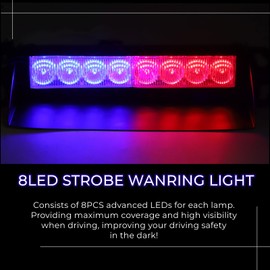 8-LED Emergency Strobe Light 12V 8-LED Car Warning Light Bar Switch and Suction Cup Flashing Warning Light for Car Truck Bus Forklift (Red & Blue)