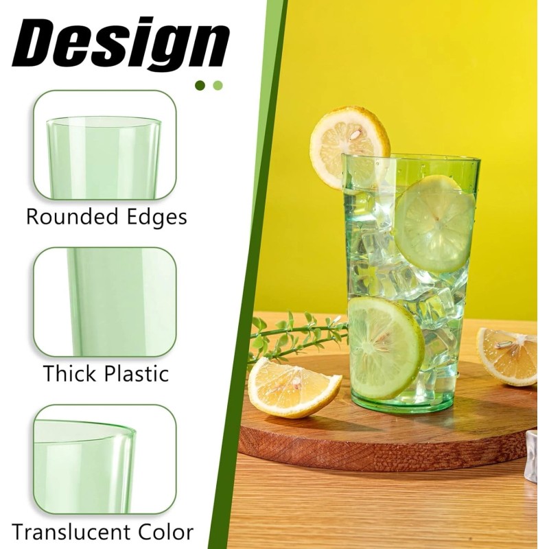 VerdureWare 24 oz Hammered Plastic Tumblers – Set of 8