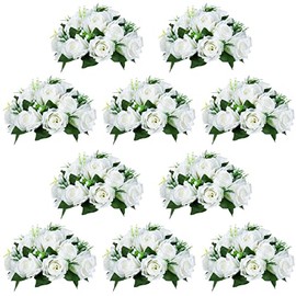 NUPTIO - Juego de 10 ramos de bolas de flores artificiales, 15 cabezas de rosas de plástico con base, adecuado para el centro de mesa de boda de nuestra tienda para fiestas, Día de San Valentín