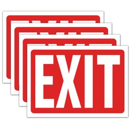 Exit Sign Stickers, Exit Sign, Premium Self-Adhesive Vinyl, Ultimate UV, Weather, Scratch, Water, Indoor and Outdoor for Business, School, Office, Warehouse, 4 Pack Red10x7 Inch