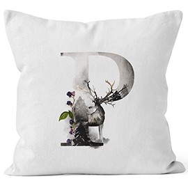 Autiga Letter Cushion Cover Letter Cushion Letter Alphabet Monogram Initial Letters Watercolor Drawn Cushion Cover, 40cm x 40cm