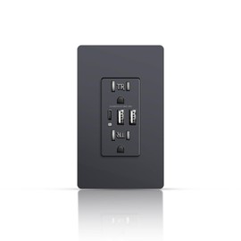 6.0A Wall USB Outlet Black, 15Amp Tamper-Resistant Receptacle Charge with USB Type A & C Ports, Duplex Screwless Wall Plate Included, Need Neutral Wire, UL & FCC Listed