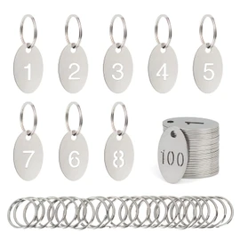 Oval Number Tags with Rings, 304 Stainless Steel Key ID Tag, Metal Numbers Keychain Tag Labels - 1 to 10