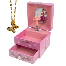 1 Drawer Ballerina Dancer Music Box with Butterfly Necklace
