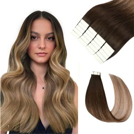 SURNEL Tape in Hair Extensions Real Human Hair 20Inch Ombre Balayage Color 2/6/18 Ash Blonde Remy Tape Hair Extensions Real Human Hair Double Sided 50G 20Pcs (T20inch, 2/6/18)
