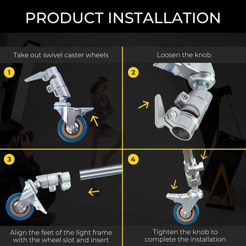 Dawot Professional Swivel Caster Wheels Set, Heavy Duty Photography C