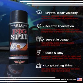 Pig Spit Glass and Plexi Cleaner for a Streak-Free Shine for Home and Automotive Use | 13 oz.| 4-Pack